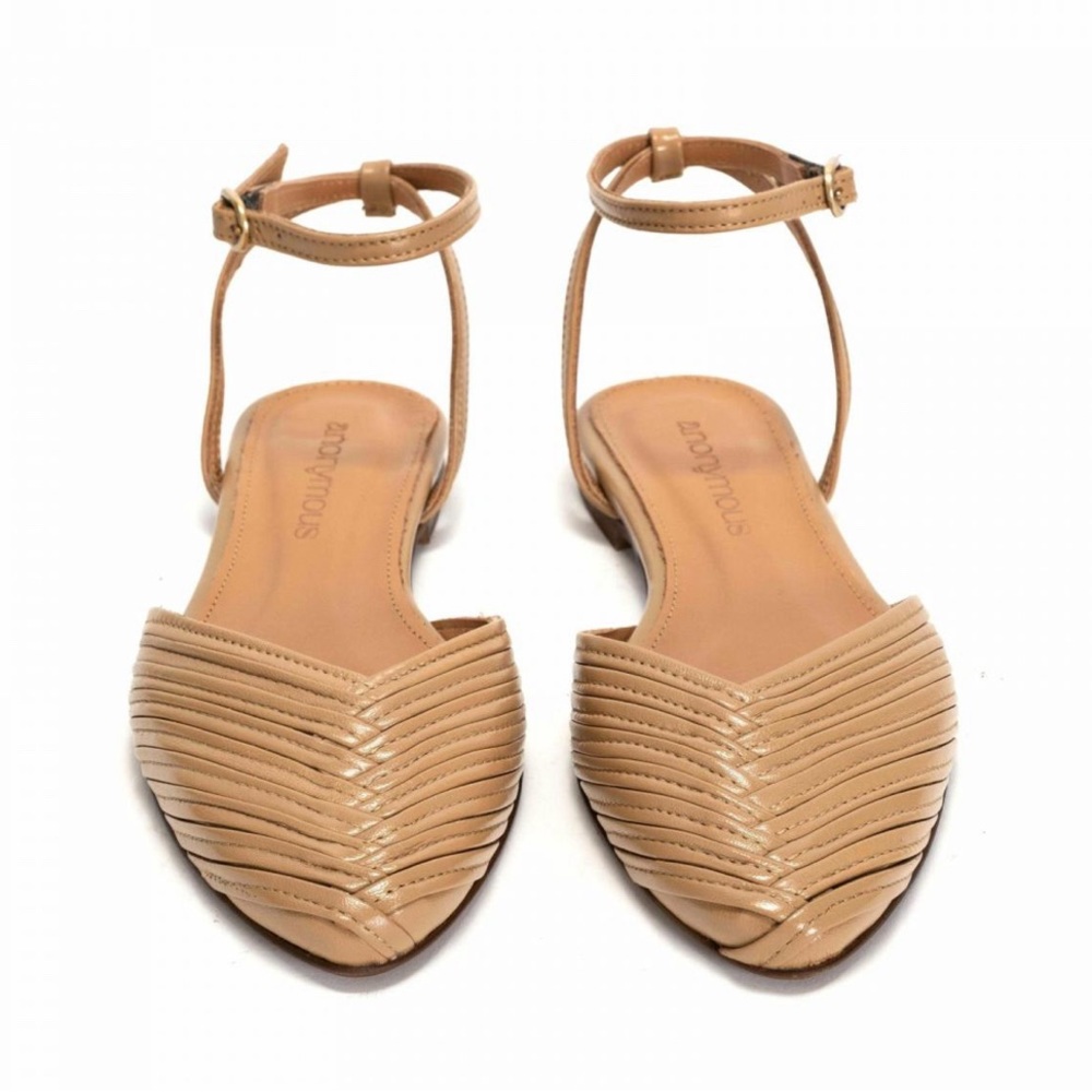 NWT RARE Anonymous Copenhagen Givia 10 Shiny Lamb Flat Sandal - Stone